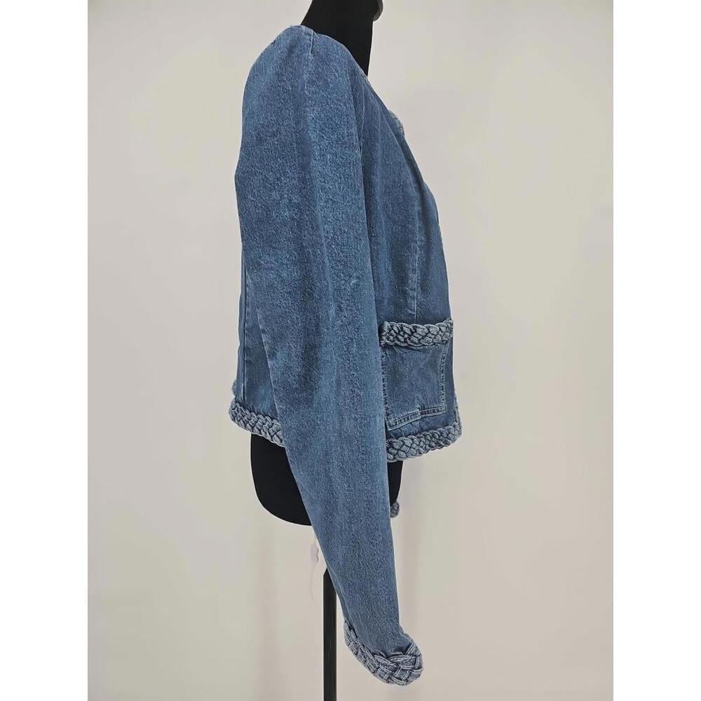 Ann‎ Taylor Loft Denim Jacket Medium Braided Hem Jean Jacket Light Indigo - Picture 3 of 6